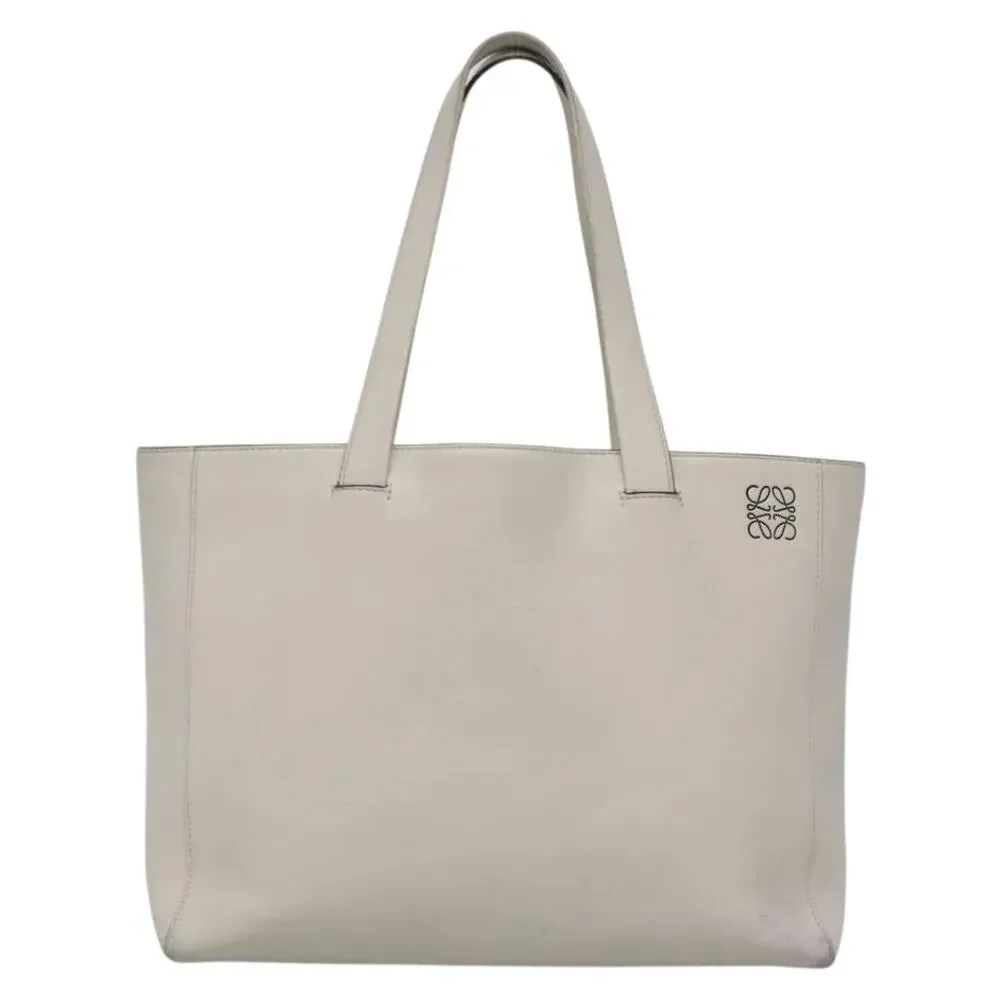 Loewe Anagram Leather East West Shopper Tote Bag White